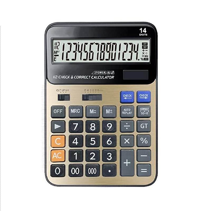 Desk/Office/Business/Financial Calculator with 14 Digit Large Display, Standard Electric LCD Calculator AA Solar Battery Dual Power Elegant Gold