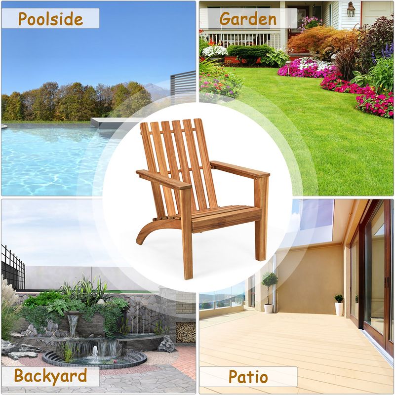 Costway 2PCS Patio Acacia Wood Adirondack Chair Lounge Armchair Durable Outdoor Garden