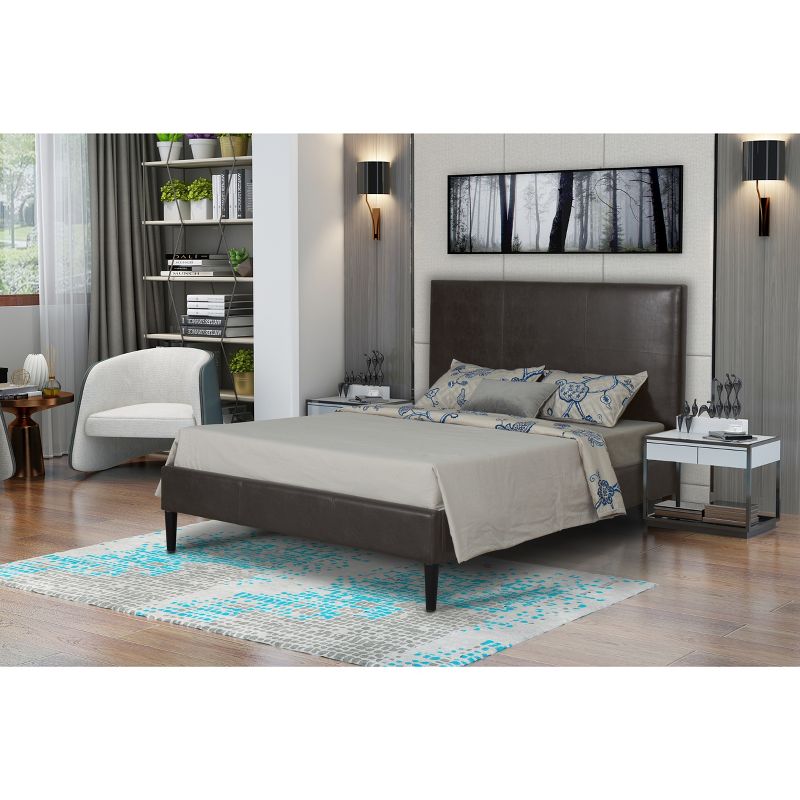 Queen Complete Bed Faux Leather Brown - HomePop