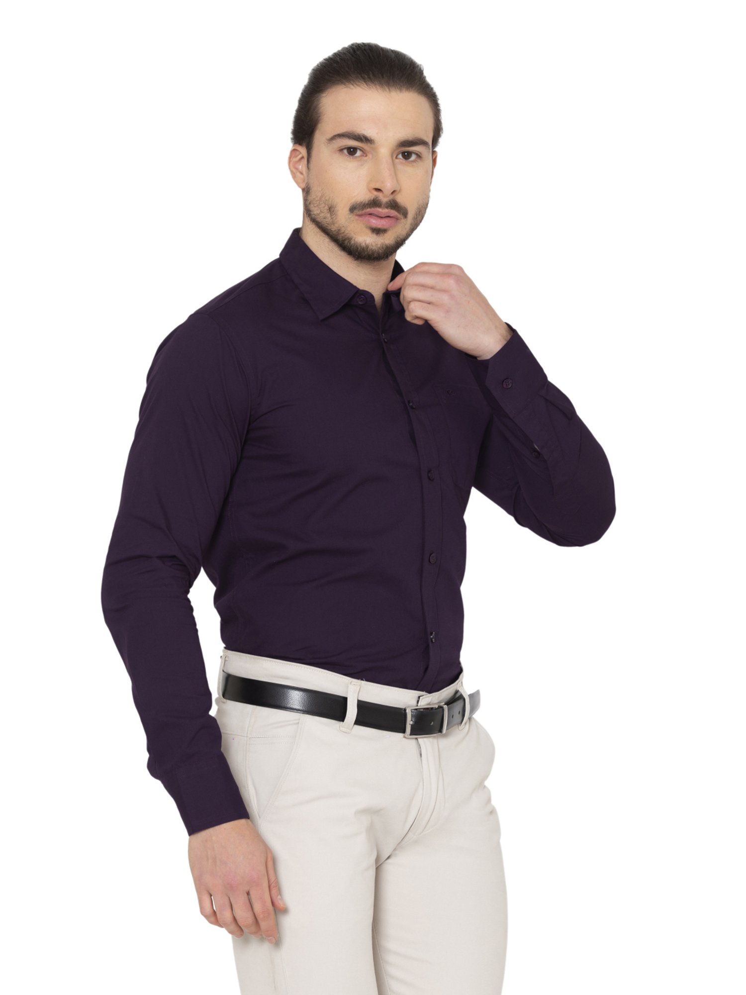 Allen Cooper Purple Cotton Regular Fit Shirts