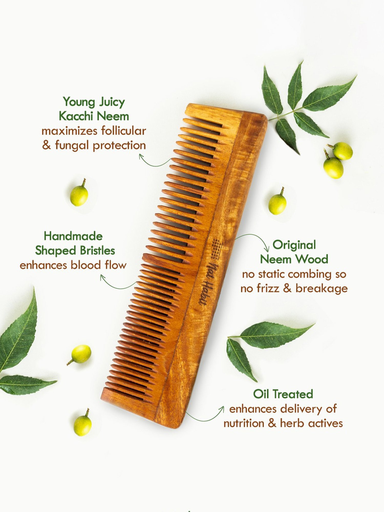 Nat Habit Dual Tooth Kacchi Neem Comb - 1 Pc