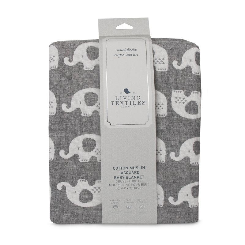Living Textiles Baby Cotton Muslin Jacquard Blanket - Gray Elephant