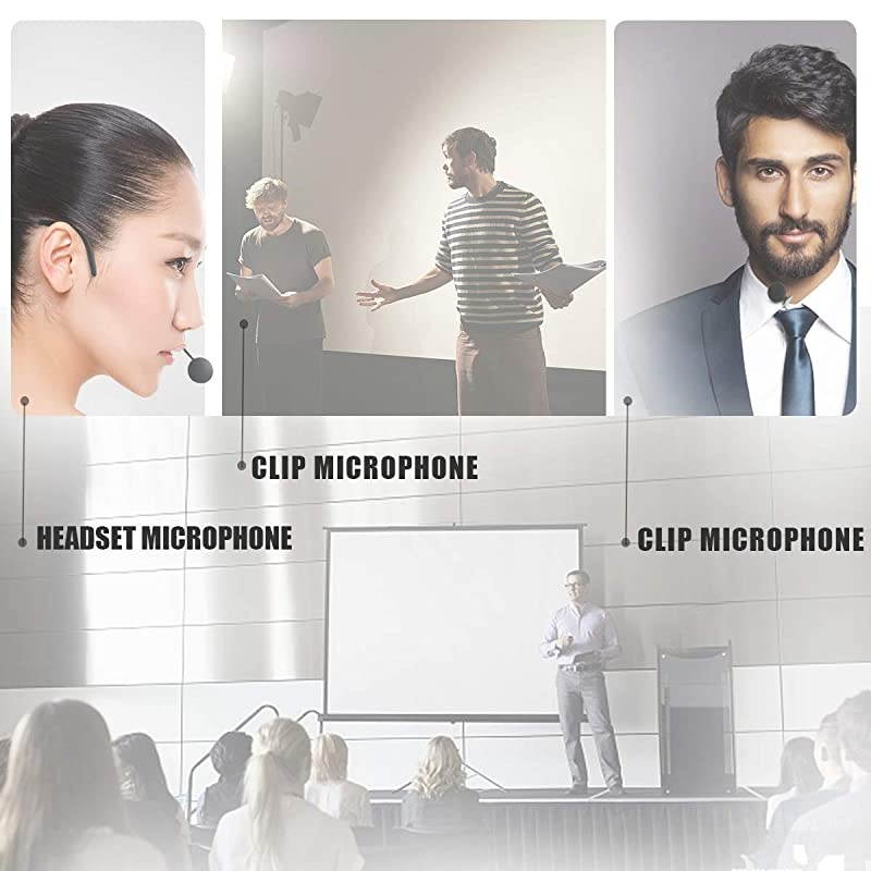 UHF Dual Wireless Microphone System with Lapel Lavalier and Headset Microphones Over PA Mixer Speaker Karaoke Machine for Church Training Classroom Interview HK25