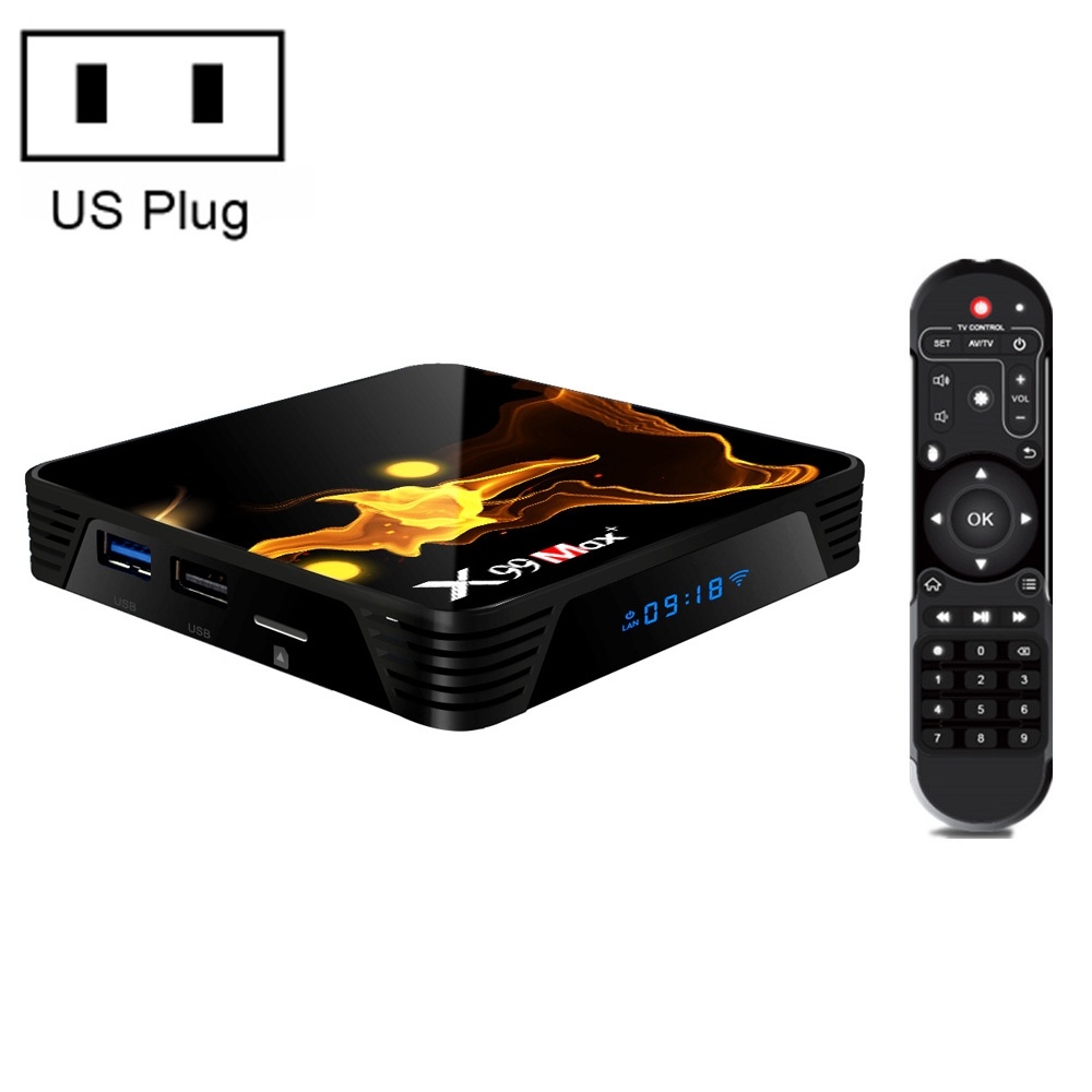 X99 Max+ 8K Smart TV Box, Android 9.0, Amlogic S905X3 Quad-Core Cortex-A55,4GB+32GB, Support LAN,