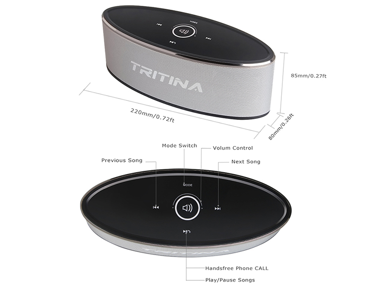 Tritina Wireless Speaker Stereo HD Sound, Touch Control with Fashion Light, Bluetooth Speaker, Built-in Mic, Handsfree Phone Calling, TF Card Slot & AUX Cable (Silver)