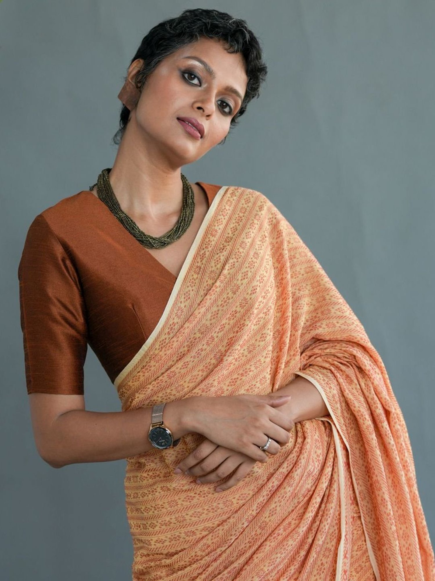 Suta Orange Woven Saree Without Blouse
