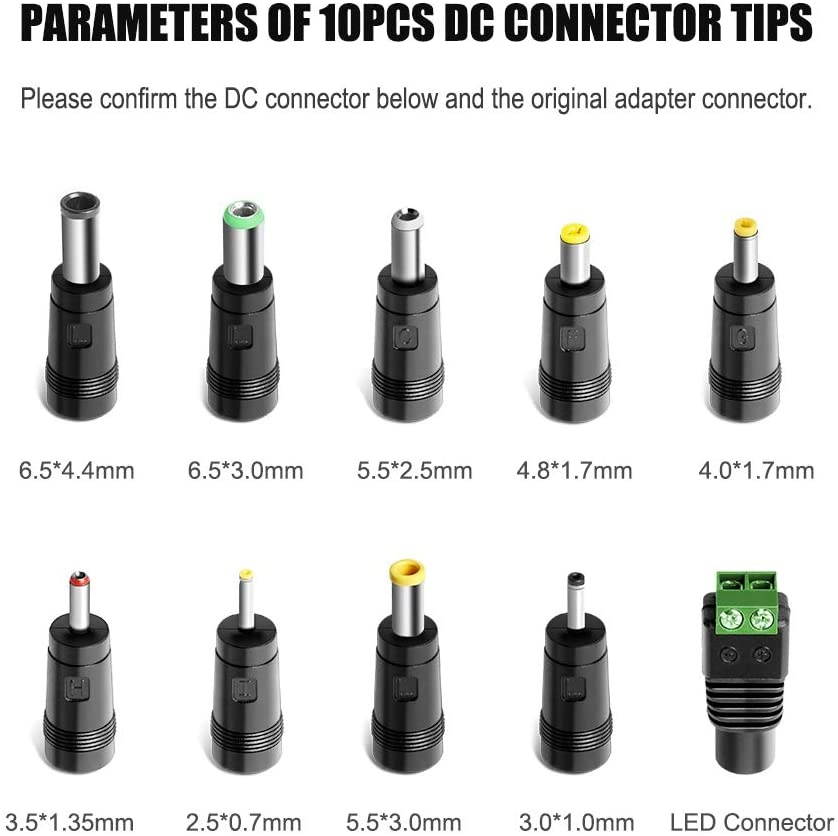 KFD Universal AC Adapter 24V 2.7A With 10 Tips 6530/6544/5530/5525/4817/4017/35135/3010/2507/LED Connector Power Supply for LED Strip Lights/Router/CCTV Camera Harman Kardon SB16 SB15 Soundbar Speaker