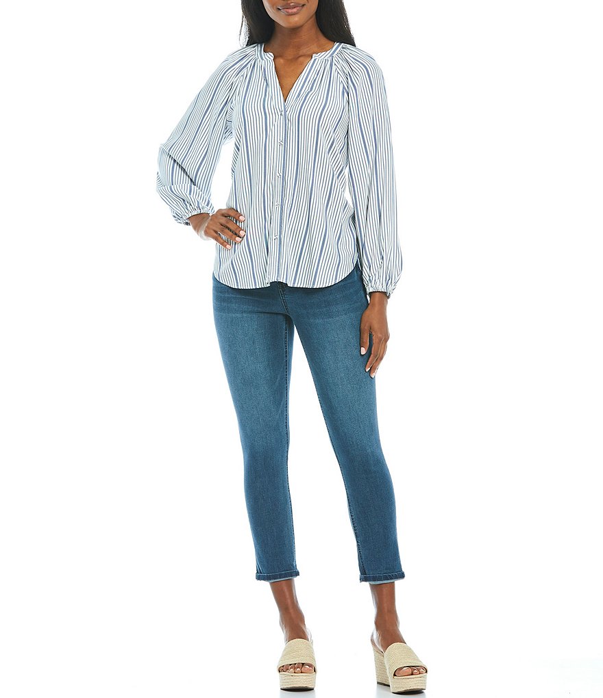Gibson & Latimer Striped 3/4 Sleeve Peasant Shirt