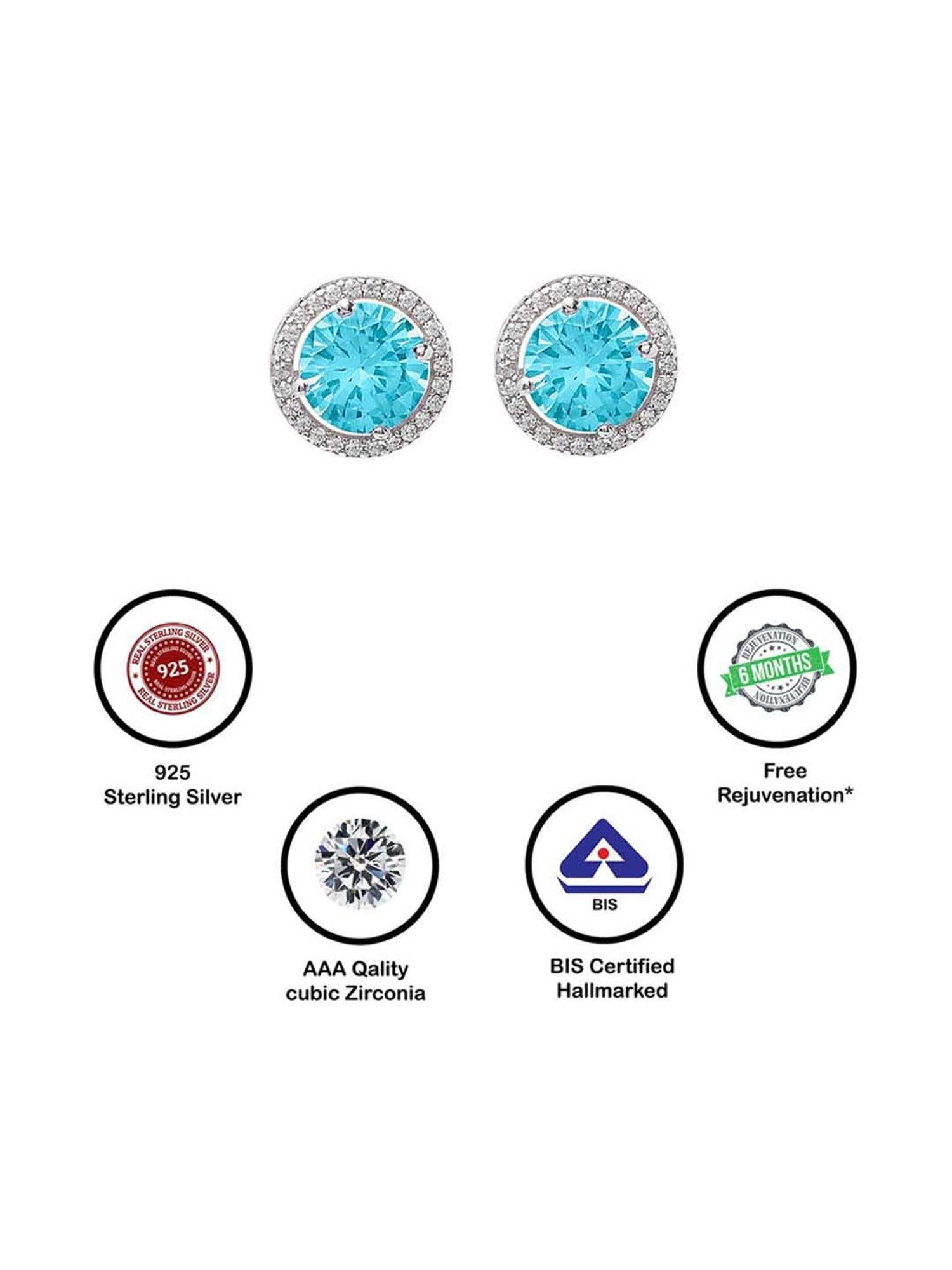 Silberry 925 Sterling Silver Blue Eternity 6mm Round Stud Earrings for Women