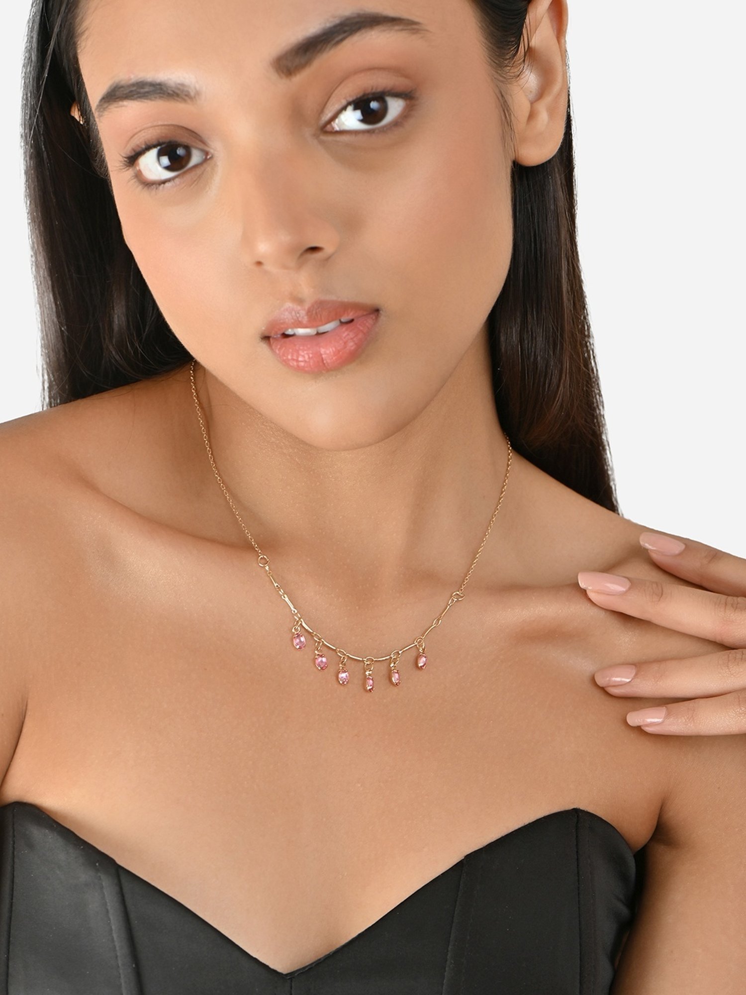 Toniq Gold Pink Multi Charm Crystal Choker Necklace