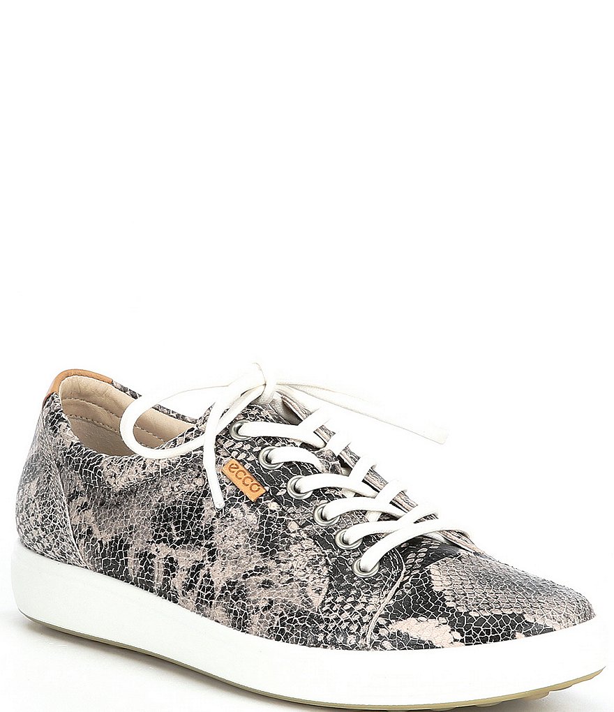 ECCO Soft 7 Snake Print Leather Lace-Up Sneakers