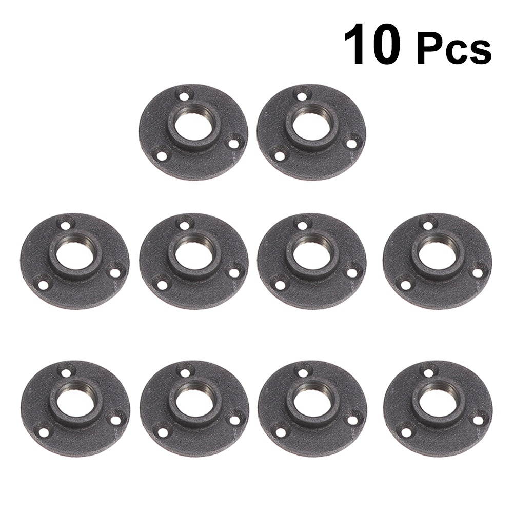 10Pcs 4 Inch Malleable Threaded Floor Flange Iron Pipe Fittings Wall Mounted Flange (Black)