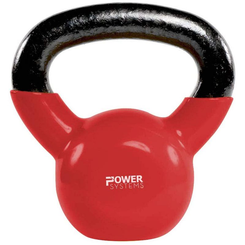 Power Systems Premium Vinyl Covered Cast Iron Kettlebell Prime Home Gym Exercise Weight Training Accessory, 35 Pounds, Red