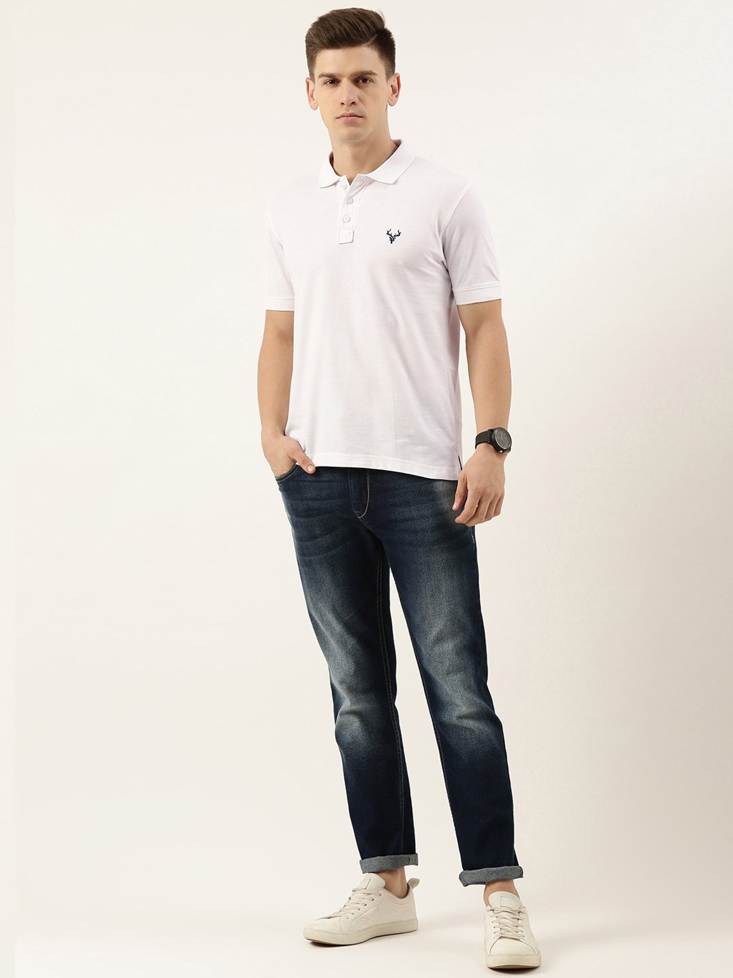 IVOC White Regular Fit Cotton Polo T-Shirt