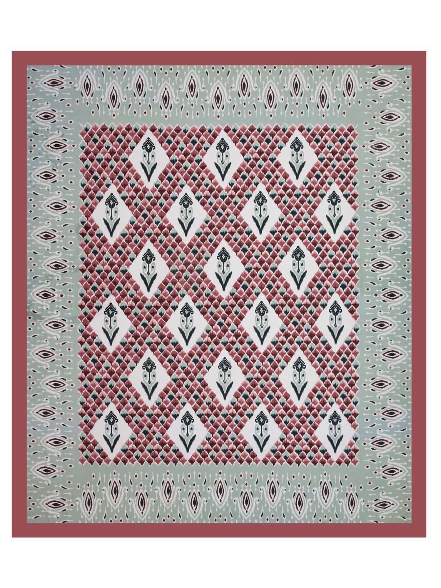 Living Roots Red & Green Cotton 200 TC Super King Bedsheet with 2 Pillow Covers