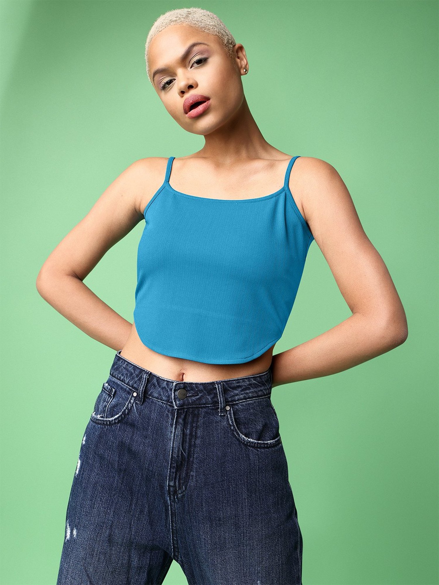 PURVAJA Teal Regular Fit Crop Top