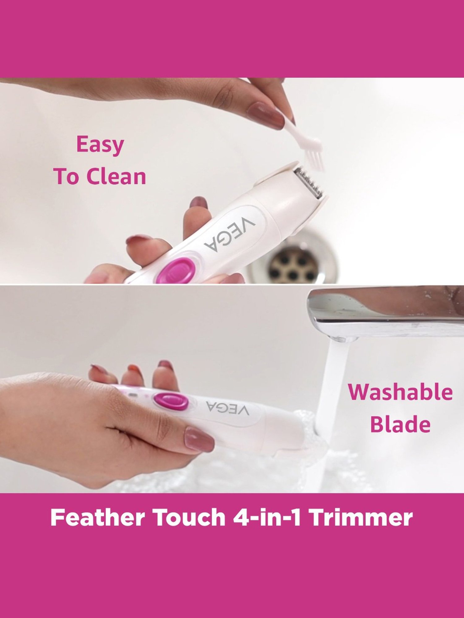 Vega Feather Touch VHBT-03 Cordless 4-In-1 Trimmer - 60 Min Runtime (White)