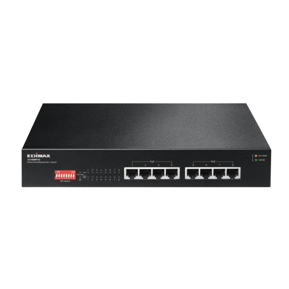Edimax Long Range 8 Port PoE+ Gigabit Switch, Supports Long Range Upto 200M, Port-Base VLAN, QoS, Auto-detect PD, Total 130W (GS-1008P V2)