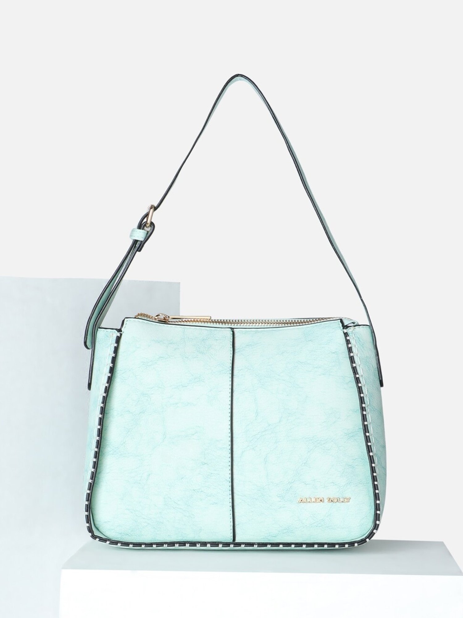 Allen Solly Green Textured Medium Shoulder Handbag