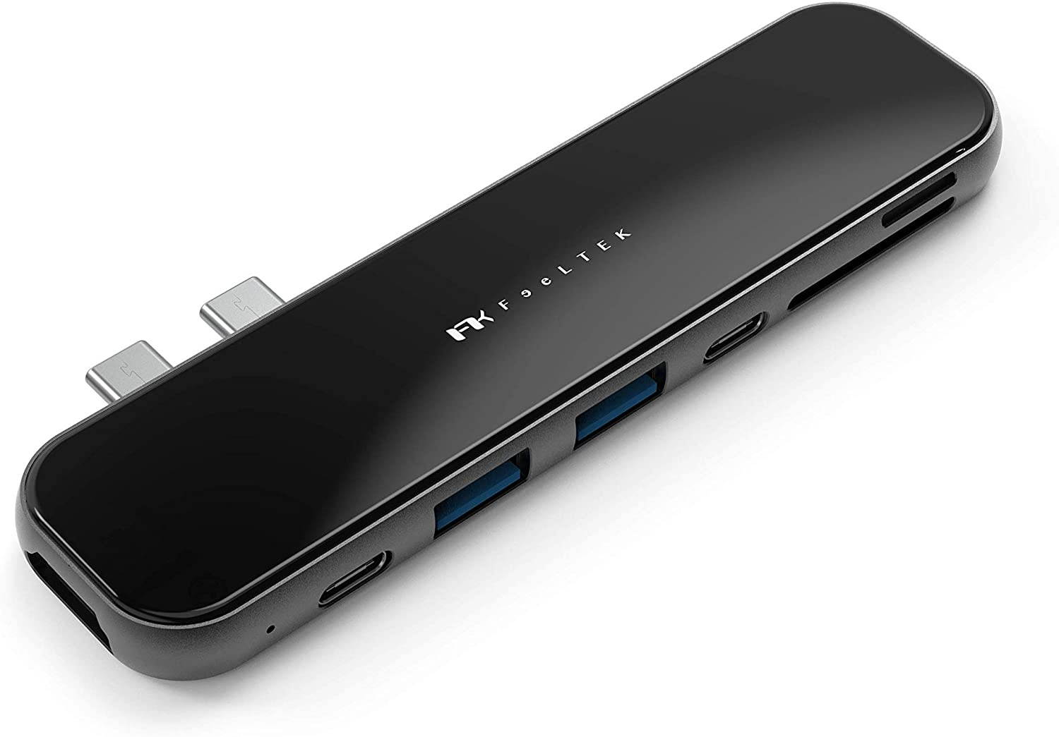 USB C Hub, Feeltek Jet Glass 7 in 2 USB C Hub with Duo USB C connectors. [ for MacBook Pro ] [ HDMI | USB 3.0 x 2 | SD & TF Reader ]