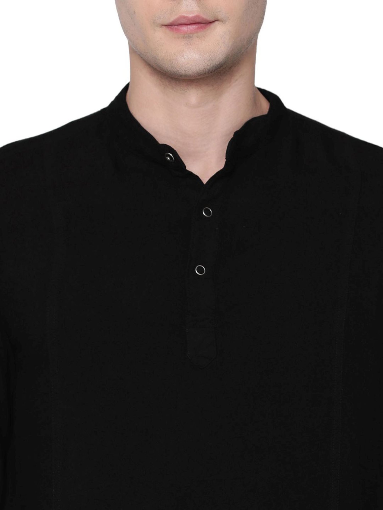 Identiti Black Tapered Fit Short Kurta