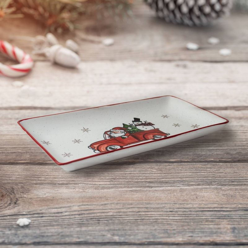 12" x 6" Ceramic Santa In Truck Serving Platter - Peppermint & Pine