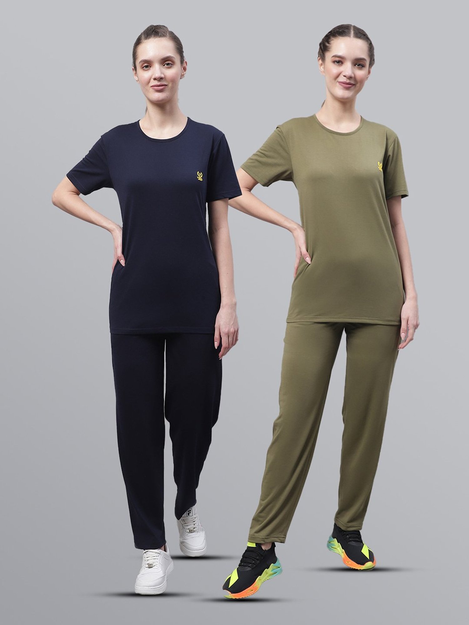 Vimal Jonney Navy & Olive T-Shirt With Track Pants - Pack of 2