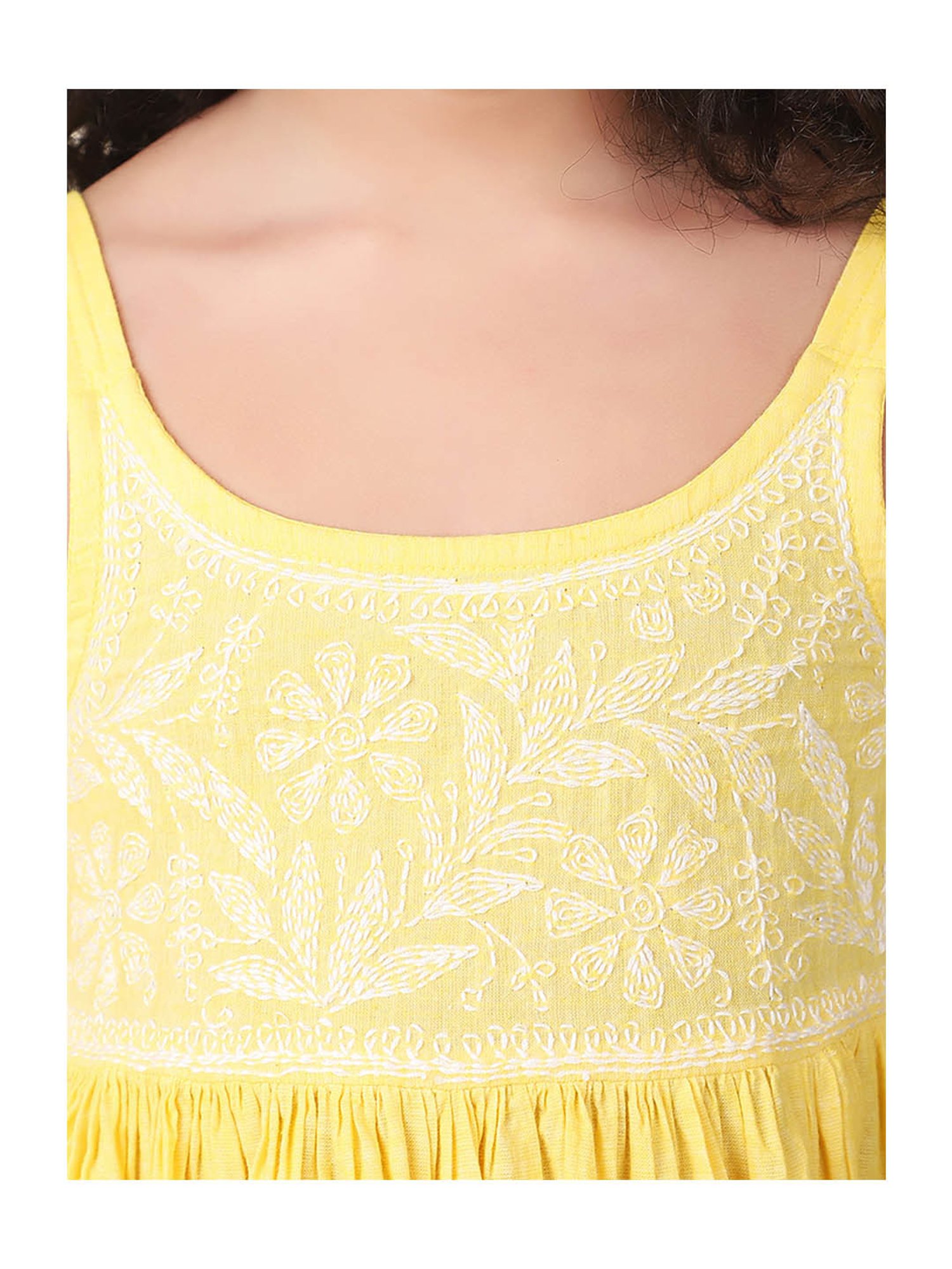 Fabindia Kids Yellow Embroidered Dress