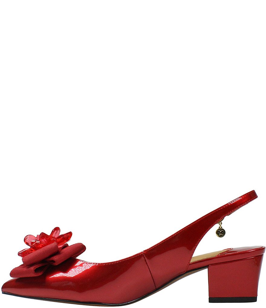 J. Renee Faaye Pearl Patent Crystal Ornament Bow Slingback Pumps