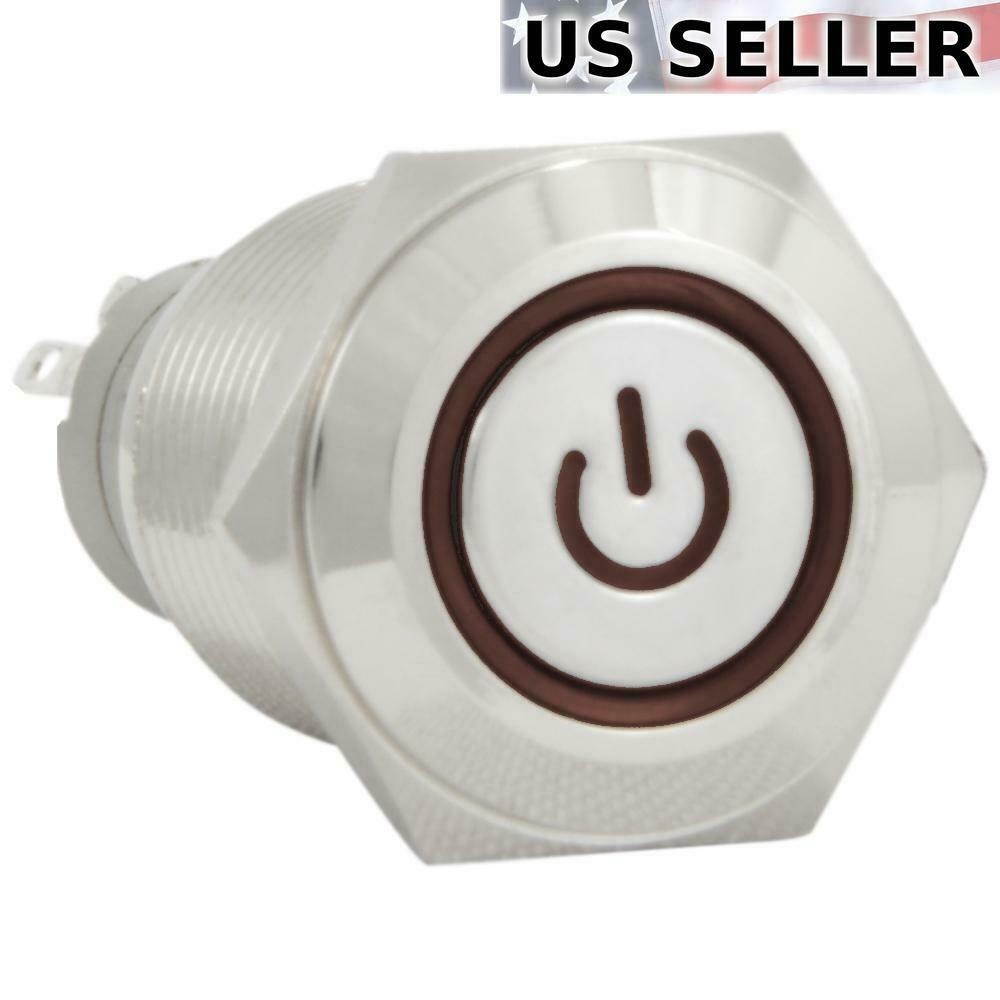 16mm 12V Momentary Push Button Power Switch Stainless Steel Red LED Waterproof