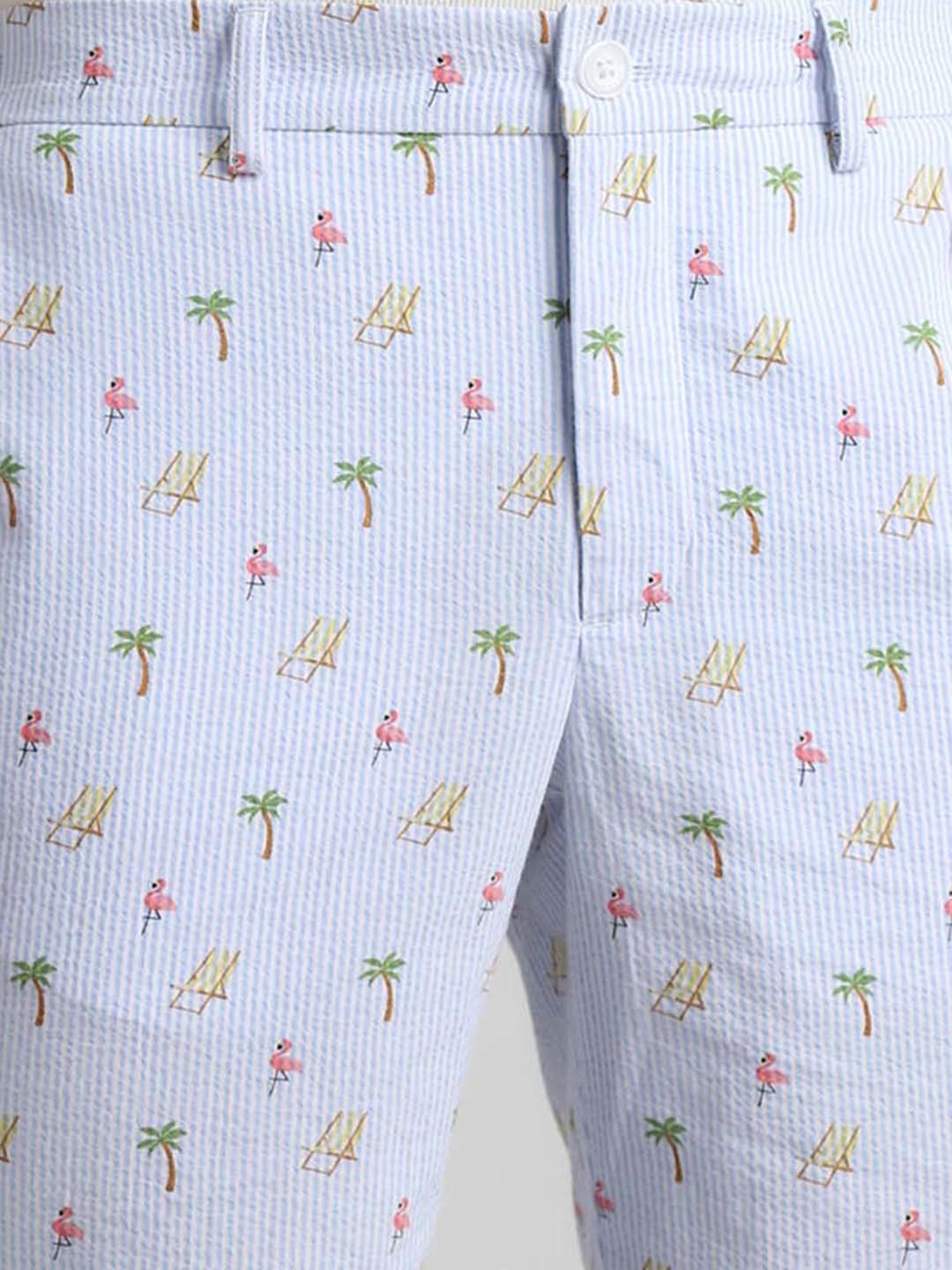 Jack & Jones Light Blue Regular Fit Striped Cotton Shorts