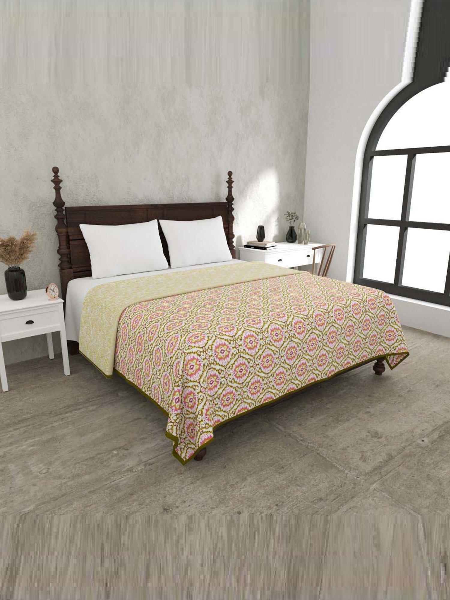 JaipurFabric Pickle Green Mulmul Cotton 150 GSM Reversible Ac Dohar