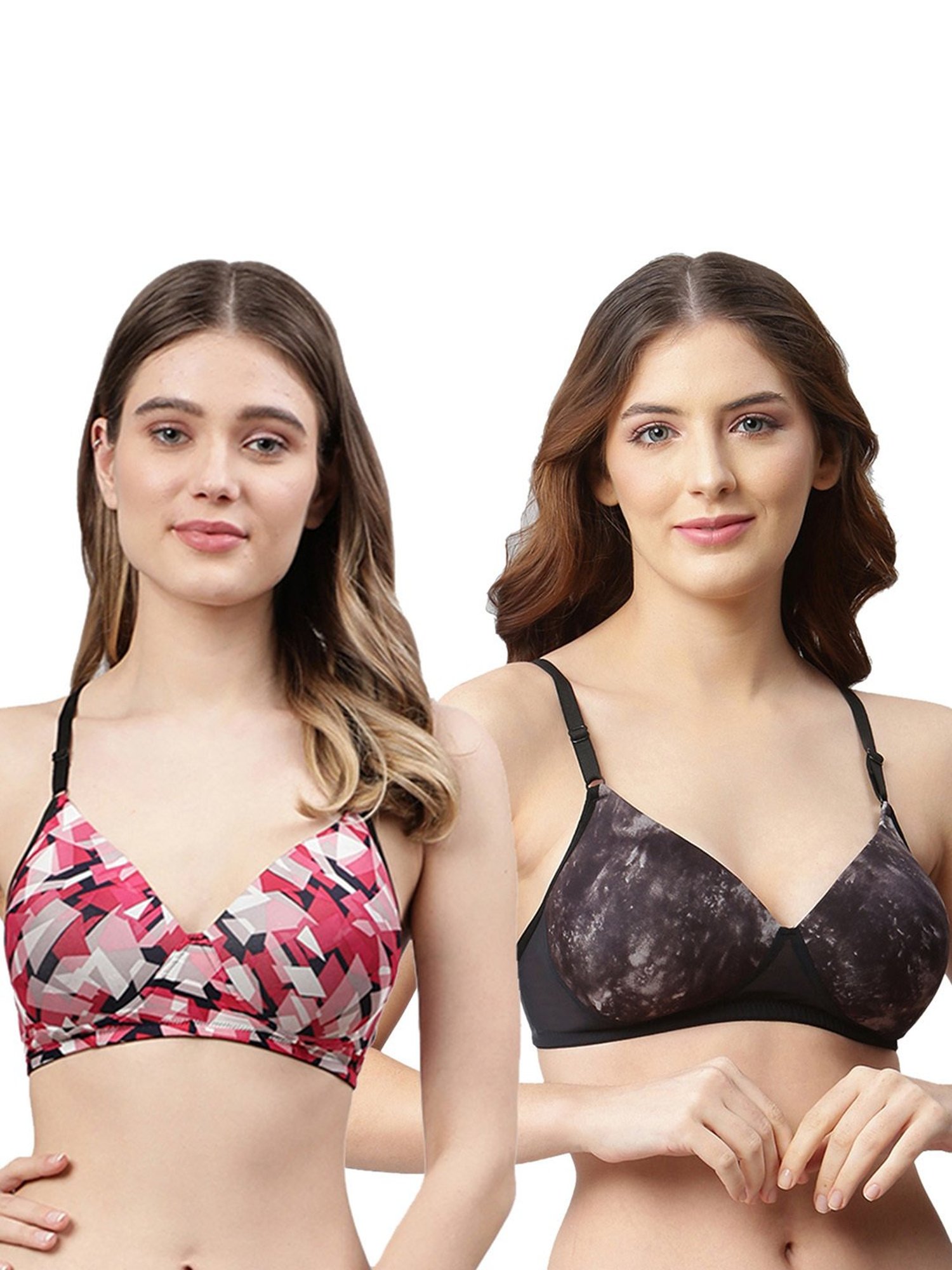 Cukoo Multicolor Printed Full Coverage Non-Wired Bra - Pack of 2
