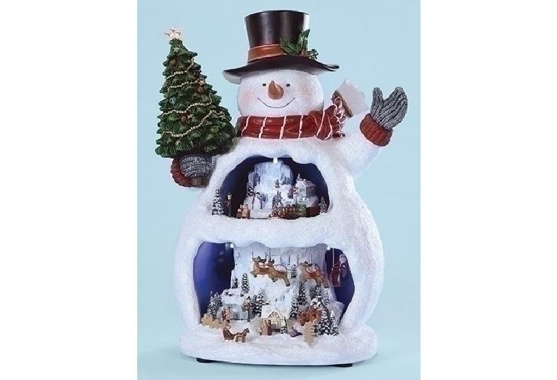 Roman 13" LED Lighted and Musical Snowman Christmas Tabletop with Double Winter Scene