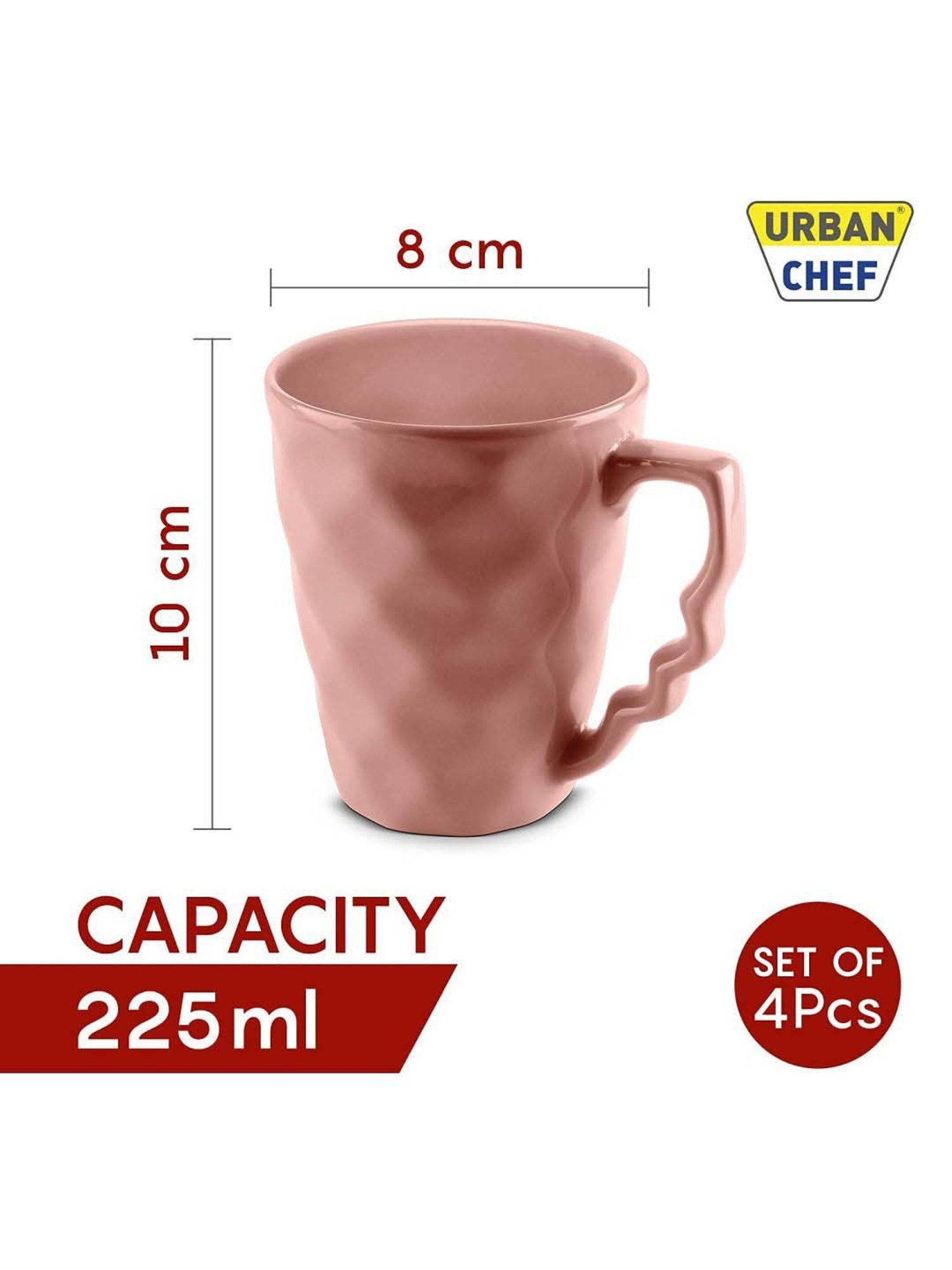 Urban Chef Pink Ceramic Microwave Safe Coffee Mug (0.225 L) - Set of 4