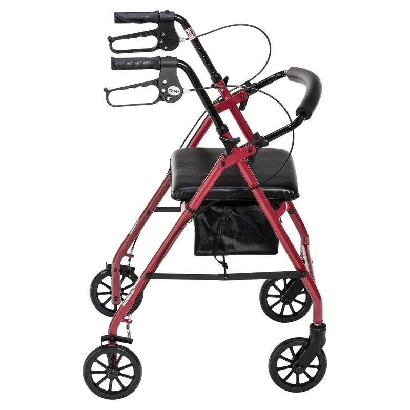 Drive Medical Walker Rollator with 6" Wheels, Fold Up Removable Back Support and Padded Seat, Red