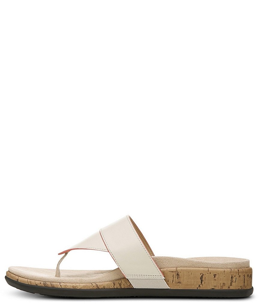 Vionic Jillian Leather Cork Wedge Thong Sandals