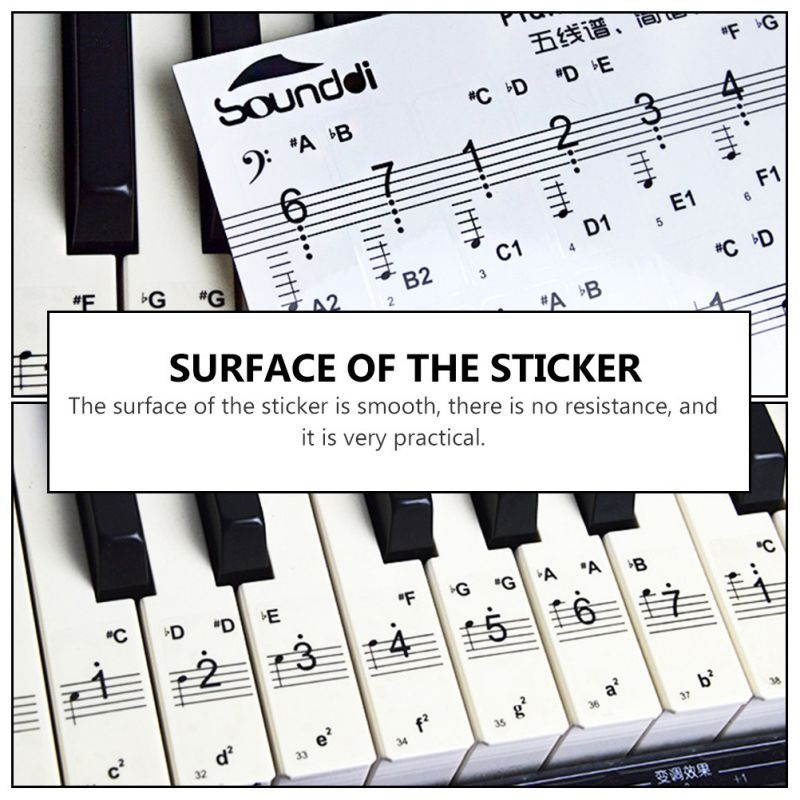 3 Sheets Chic Useful Durable Piano Stickers Piano Beginner Stickers Keyboards Sticker