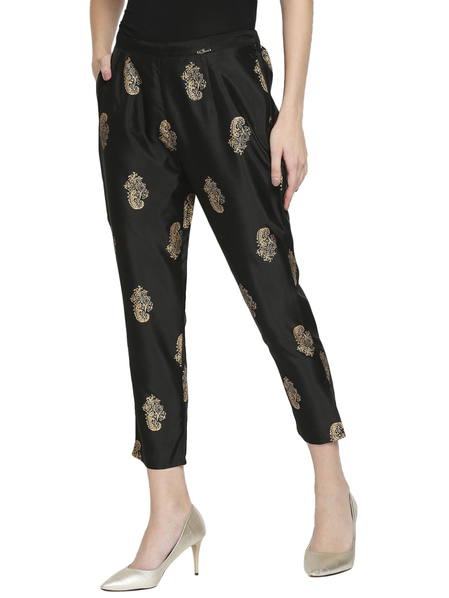 Ira Soleil Black Printed Pants