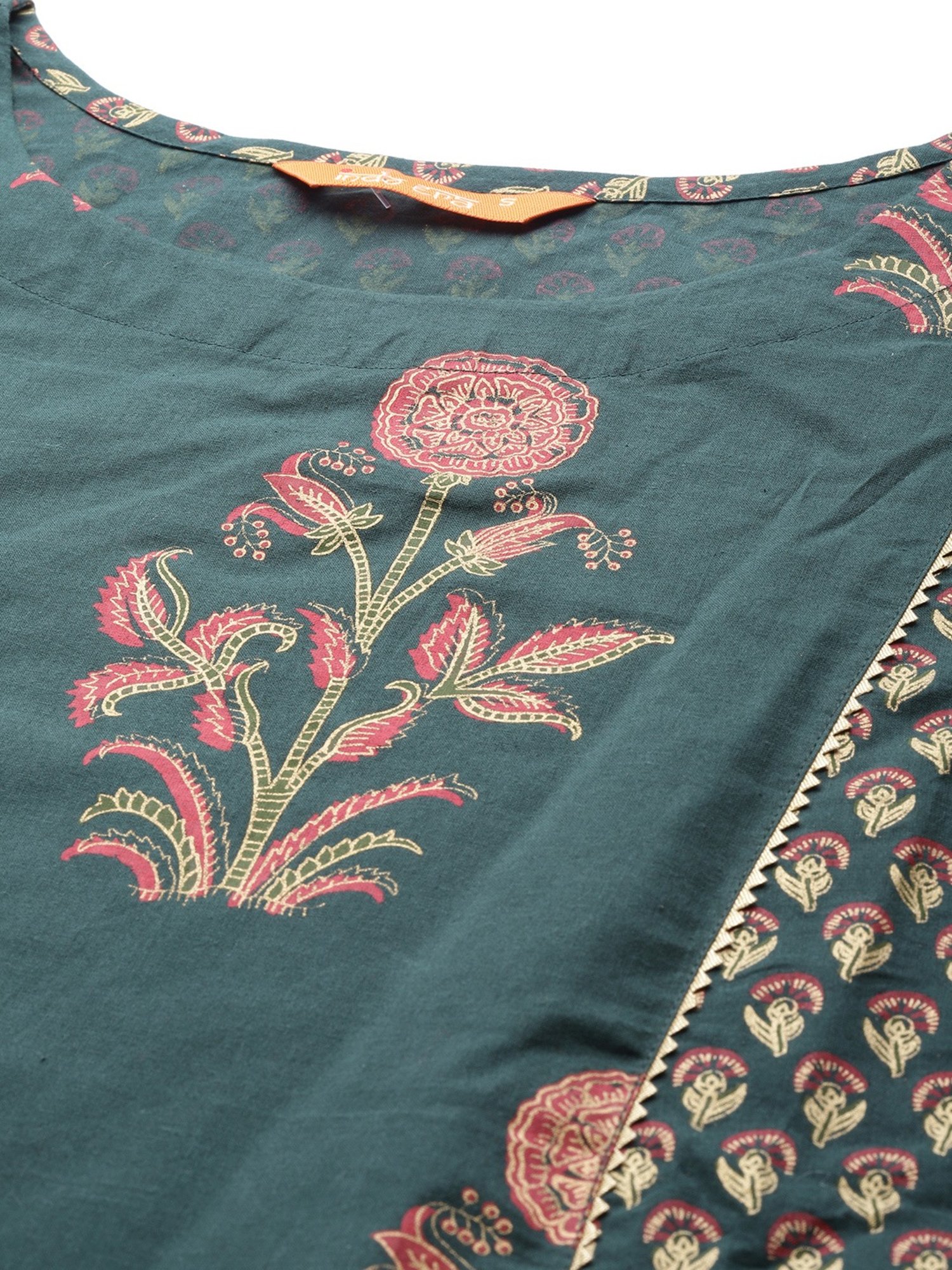 Indo Era Green Printed Kurta Pant Set With Dupatta