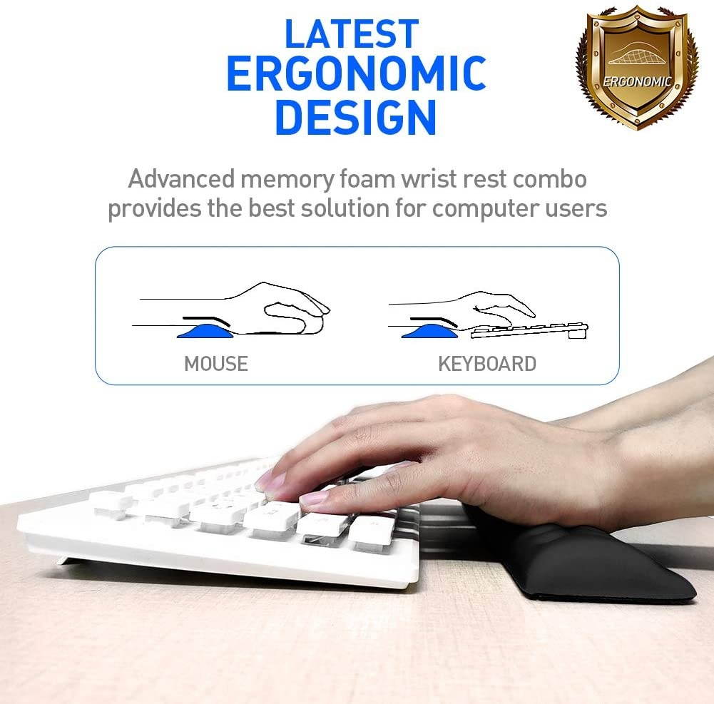 BUBM Wrist Rest for Keyboard and Mouse, Memory Foam Cushion Wrist Support Pad Arm Rest Pillow, Massage Hole Design & Easy-Typing for PC Gaming, Office, Computer(Black Set)