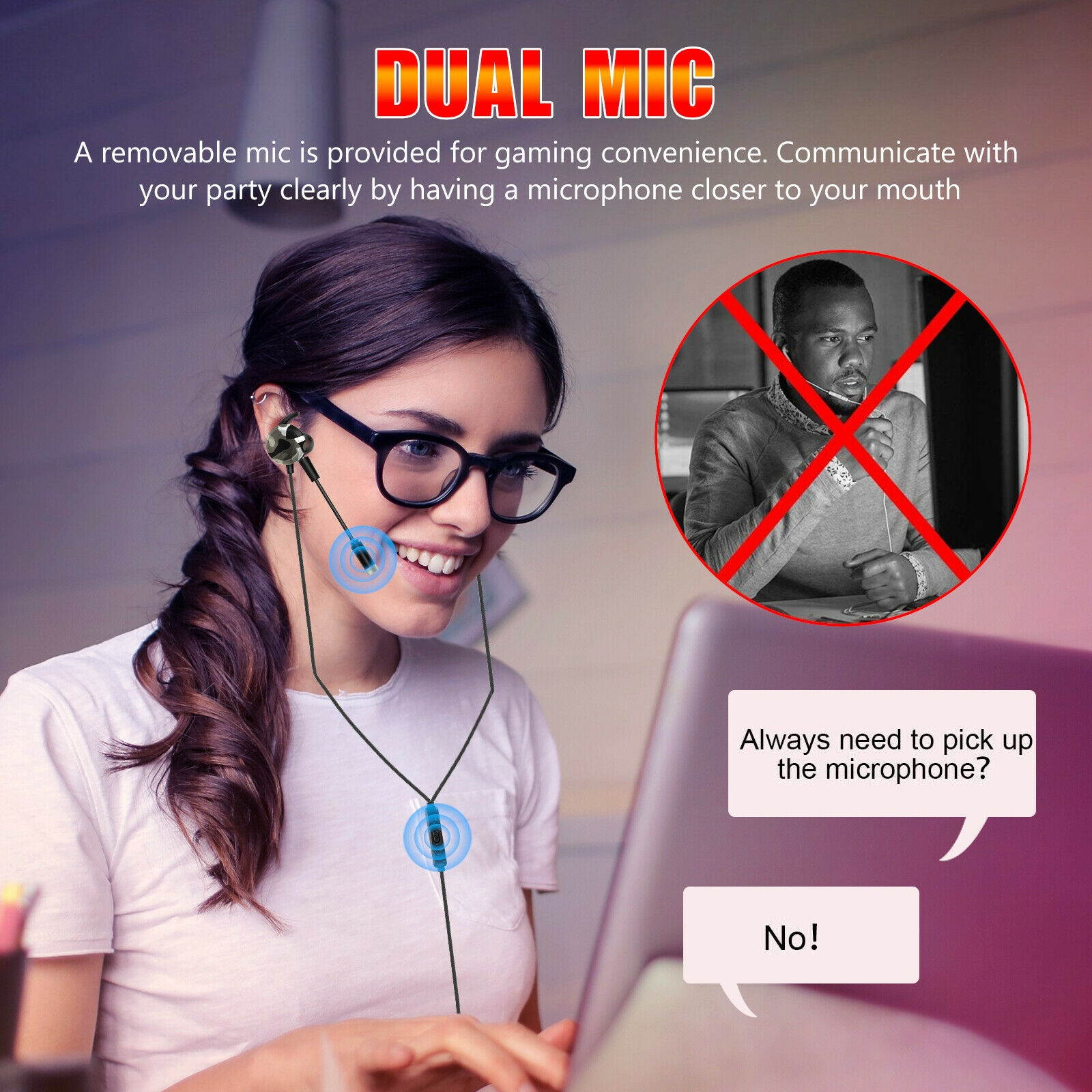 In-Ear Gaming Headset Earbuds Stereo Earphone With Mic For Phone PC Xbox One PS5