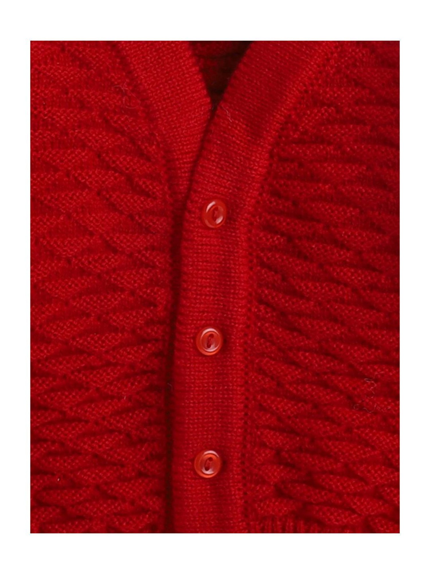 Little Angels Kids Red Textured Pattern Full Sleeves Sweater Set