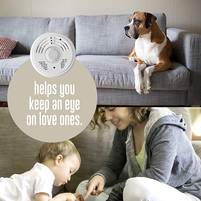 Smoke Detector 32Gb Included WiFi Motion Detection Hidden Surveillance Camera Night Vision w. 180 Days Standby Battery & Magnetic Pads Recessed Light Trim Installation Tool (Downview)