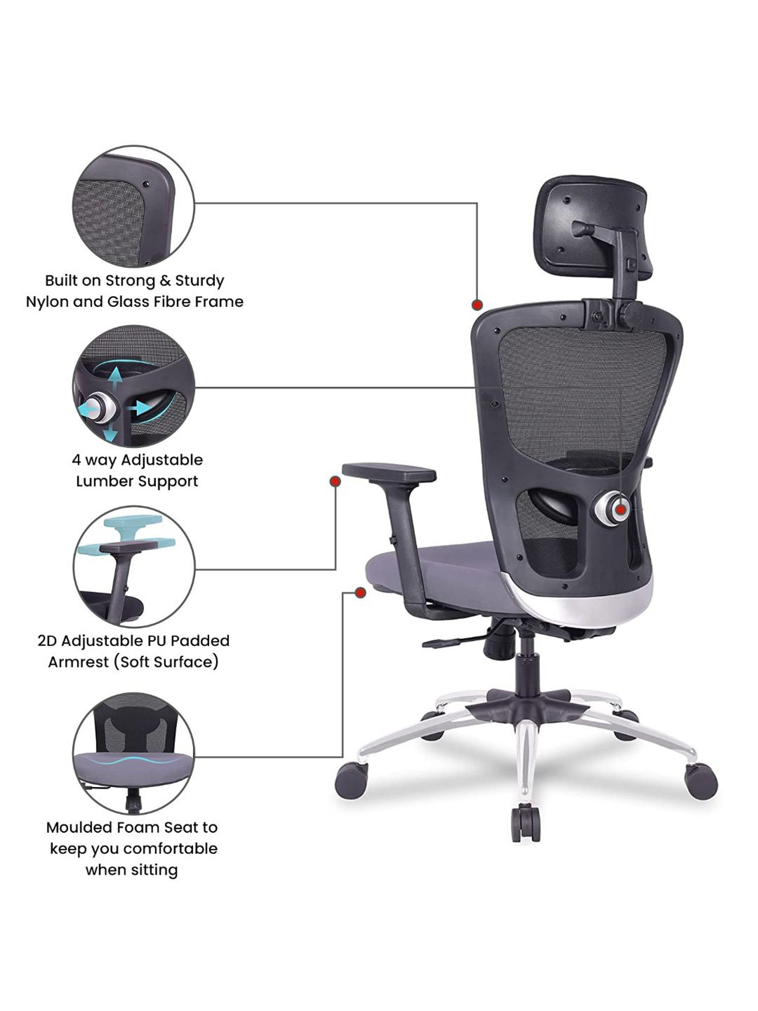 Green Soul Jupiter Superb Black & Grey Foam Ergonomic High Back Office Chair