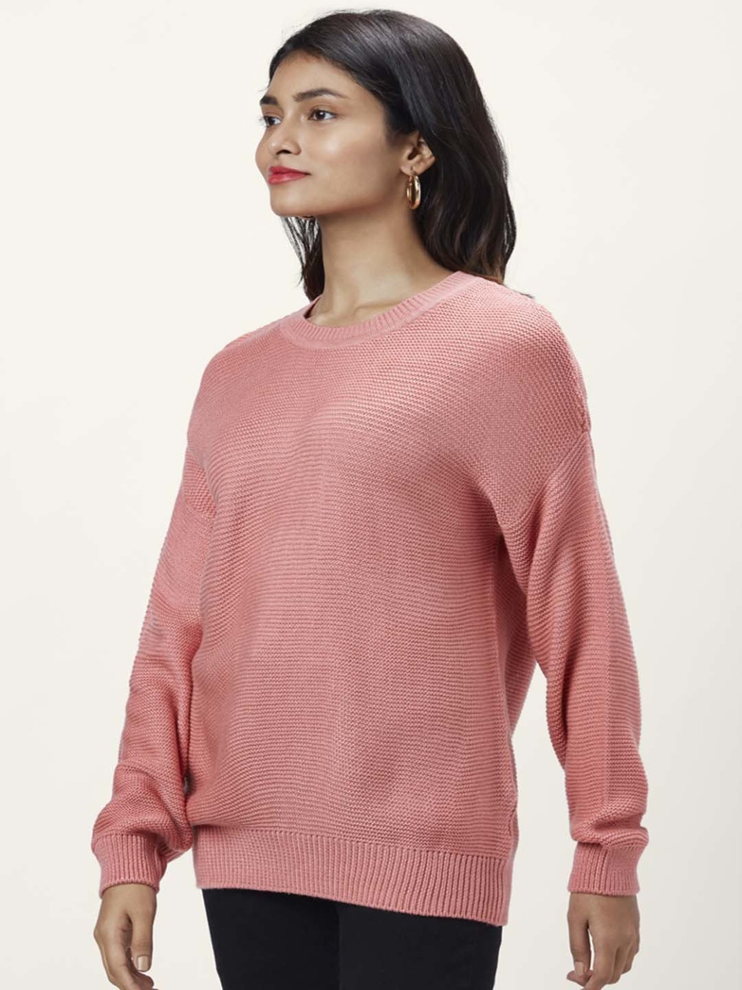 Honey by Pantaloons Pink Self Pattern Sweater
