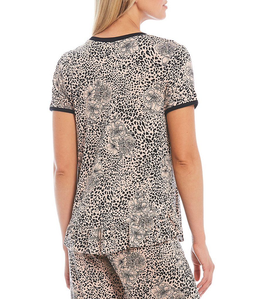 Kensie Animal Print Jersey Knit Round Neck Short Sleeve Coordinating Sleep Top