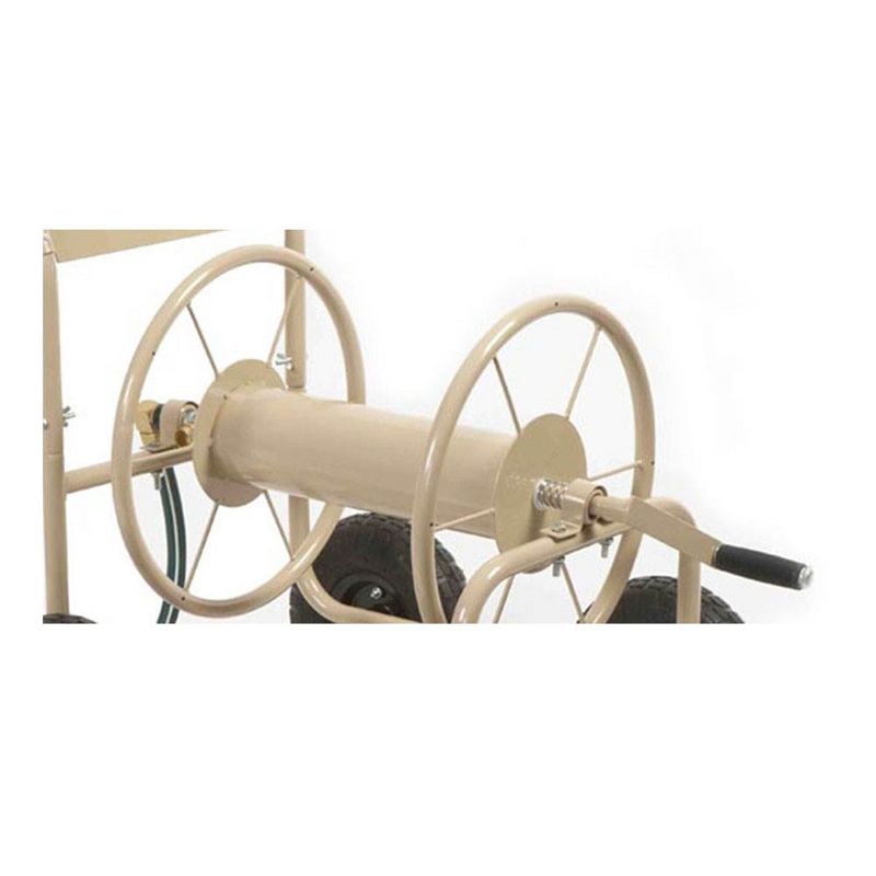 Liberty Garden 870 Industrial 4 Wheel 300' of 5/8" Hose Steel Frame Water Hose Reel Cart for Backyard, Garden, or Home, Beige