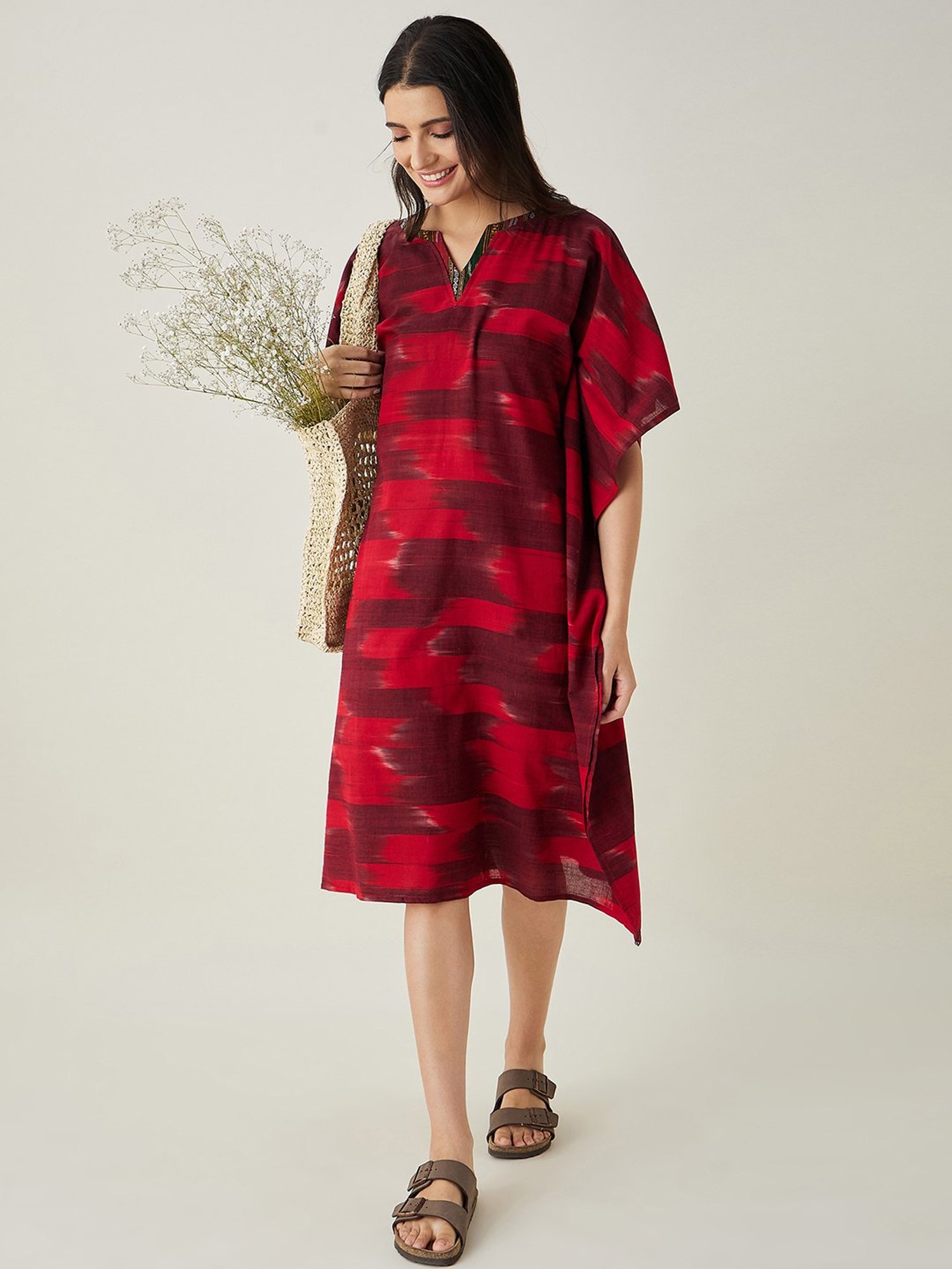 The Kaftan Company Red Cotton Kaftan Dress