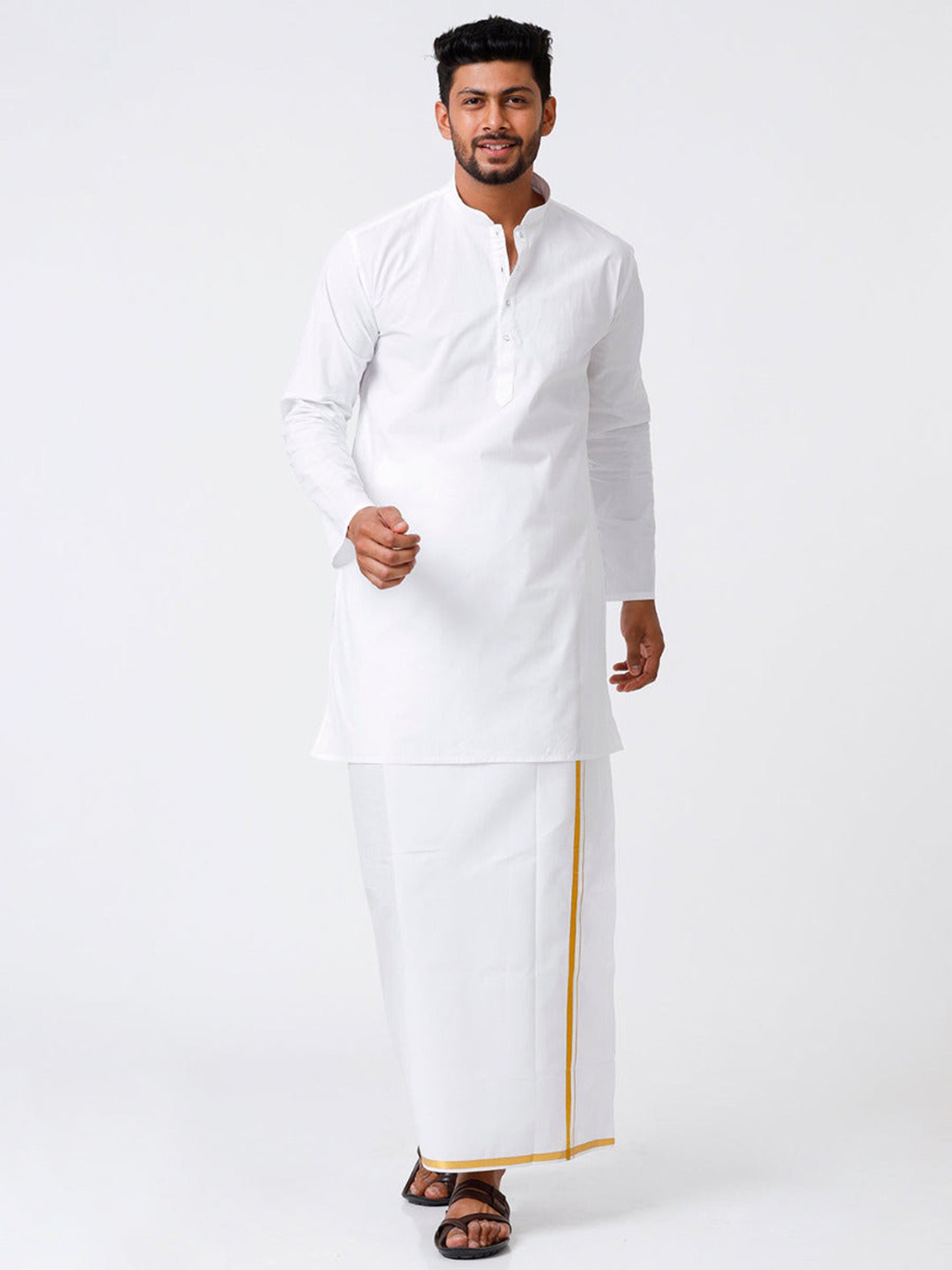 Ramraj White Cotton Regular Fit Kurta Set with Bottom